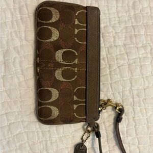 Coach Tan and Brown Signature Wristlet